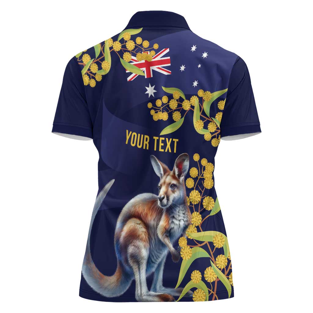 Blue Kangaroo and Golden Wattle Personalised Women Polo Shirt Happy Australia Day 6 January - Vibe Hoodie Shop