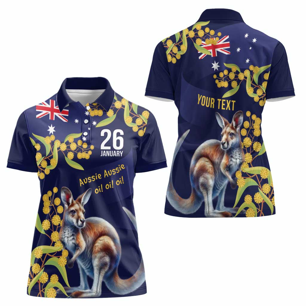 Blue Kangaroo and Golden Wattle Personalised Women Polo Shirt Happy Australia Day 6 January - Vibe Hoodie Shop