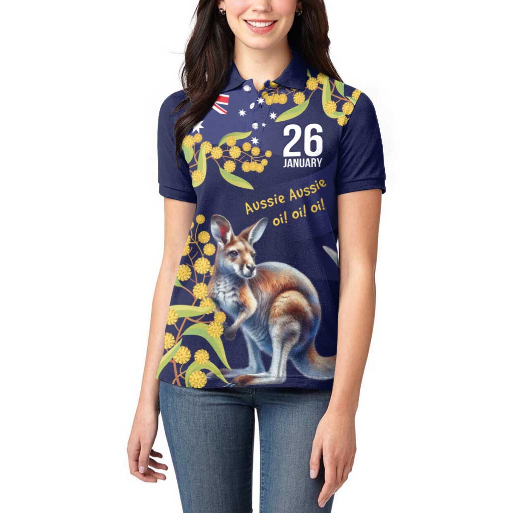 Blue Kangaroo and Golden Wattle Personalised Women Polo Shirt Happy Australia Day 6 January - Vibe Hoodie Shop