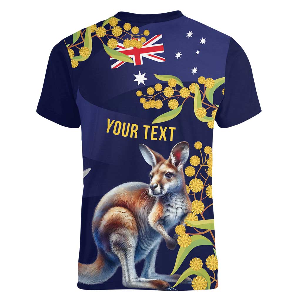 Blue Kangaroo and Golden Wattle Personalised Women V-Neck T-Shirt Happy Australia Day 6 January - Vibe Hoodie Shop