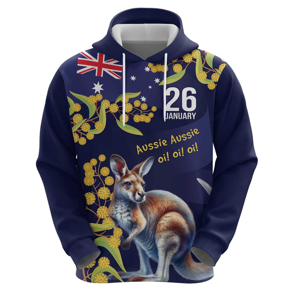 Blue Kangaroo and Golden Wattle Personalised Zip Hoodie Happy Australia Day 6 January - Vibe Hoodie Shop