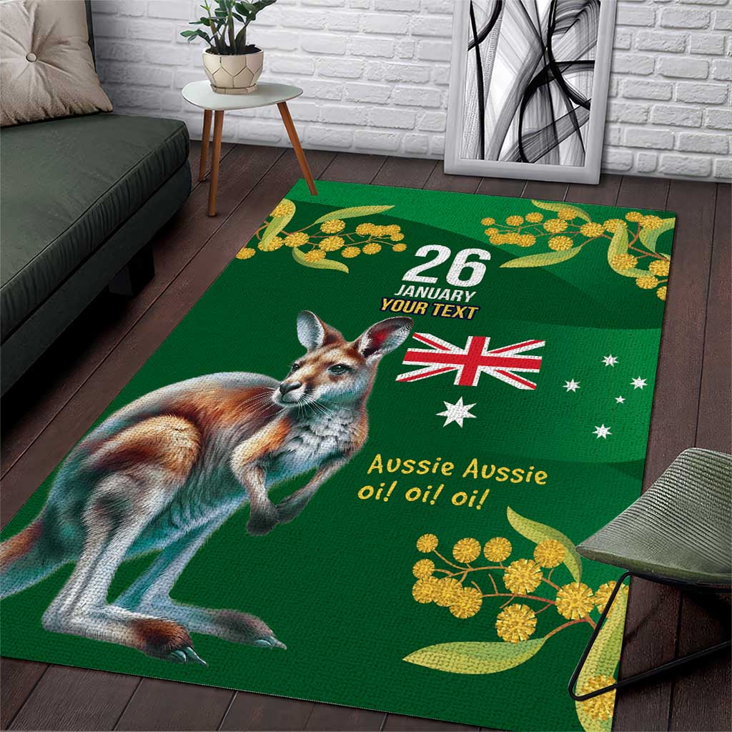 Green Kangaroo and Golden Wattle Personalised Area Rug Happy Australia Day 6 January - Vibe Hoodie Shop