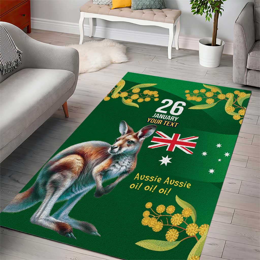 Green Kangaroo and Golden Wattle Personalised Area Rug Happy Australia Day 6 January - Vibe Hoodie Shop