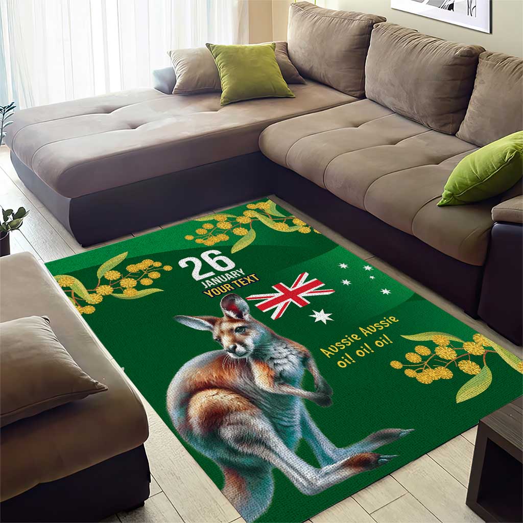 Green Kangaroo and Golden Wattle Personalised Area Rug Happy Australia Day 6 January - Vibe Hoodie Shop