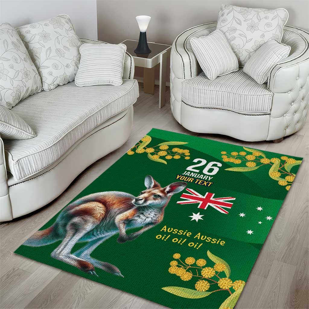 Green Kangaroo and Golden Wattle Personalised Area Rug Happy Australia Day 6 January - Vibe Hoodie Shop