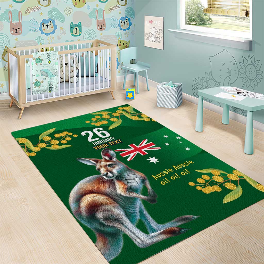 Green Kangaroo and Golden Wattle Personalised Area Rug Happy Australia Day 6 January - Vibe Hoodie Shop