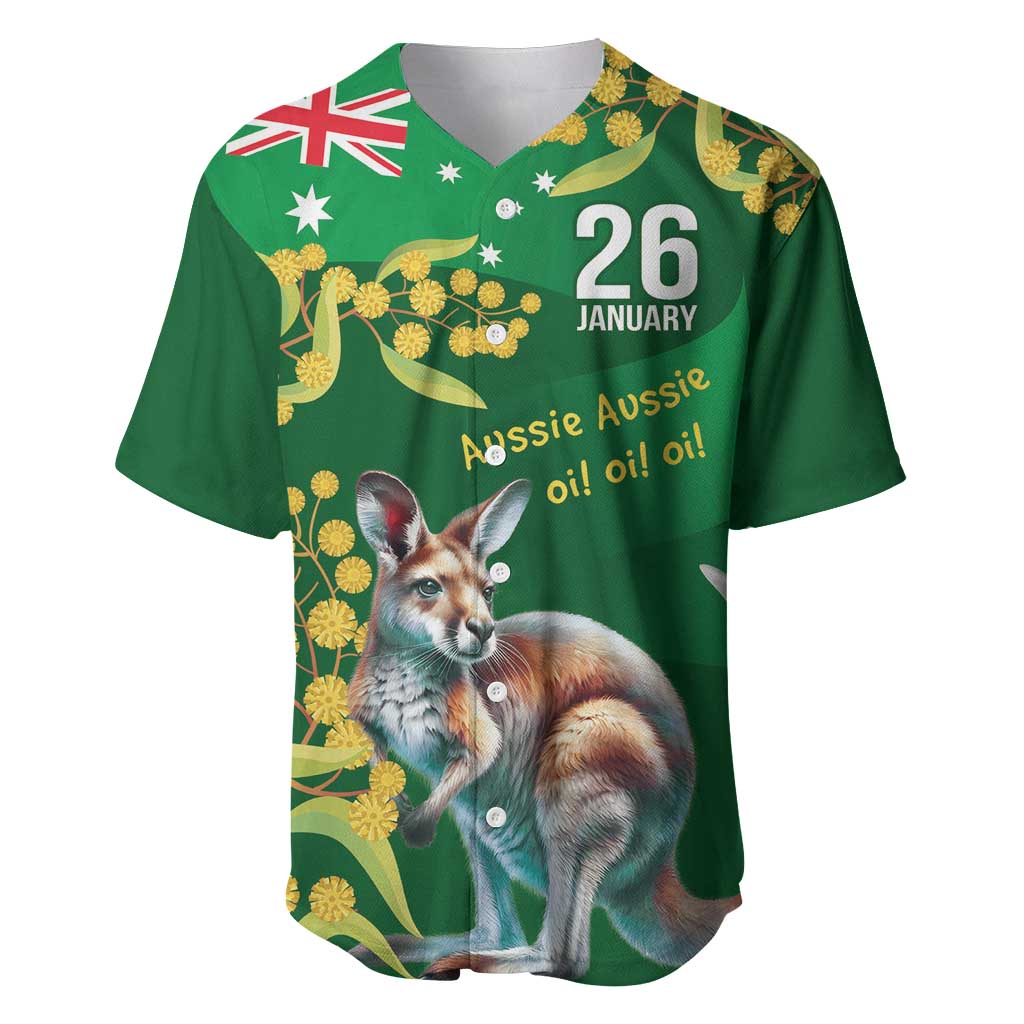 Green Kangaroo and Golden Wattle Personalised Baseball Jersey Happy Australia Day 6 January - Vibe Hoodie Shop