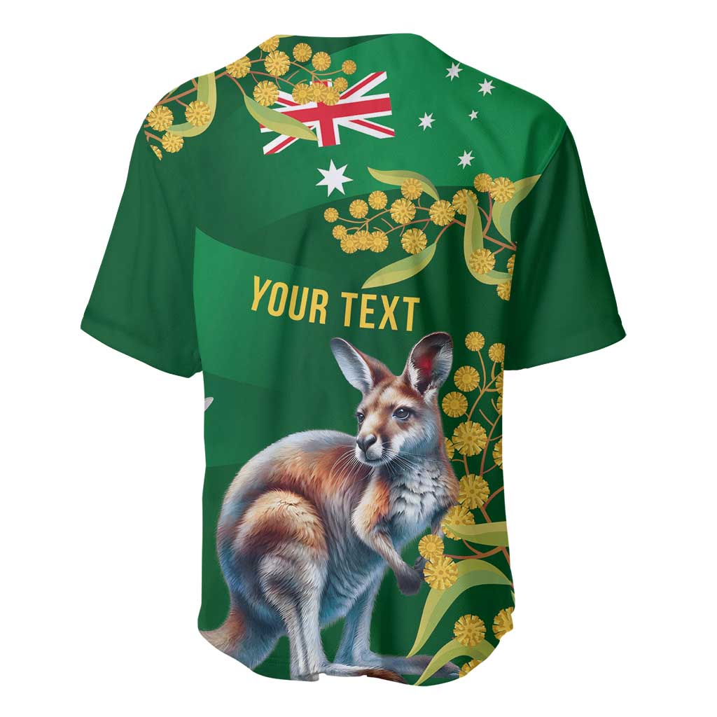 Green Kangaroo and Golden Wattle Personalised Baseball Jersey Happy Australia Day 6 January - Vibe Hoodie Shop