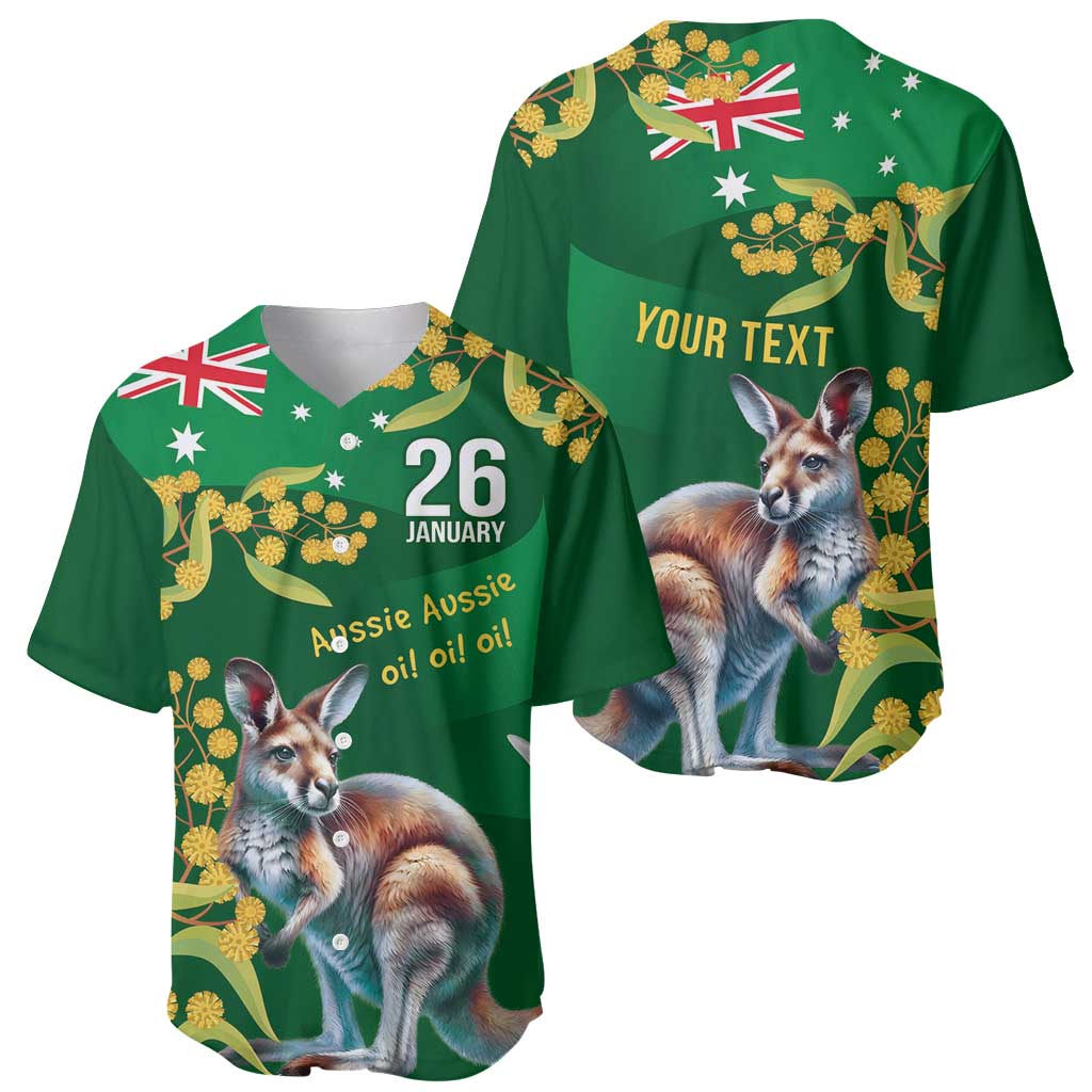 Green Kangaroo and Golden Wattle Personalised Baseball Jersey Happy Australia Day 6 January - Vibe Hoodie Shop