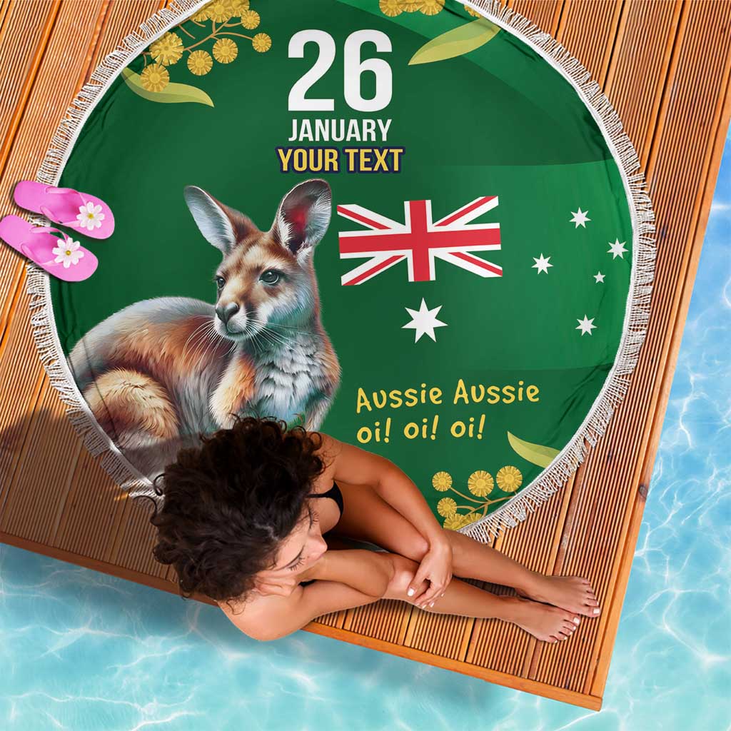 Green Kangaroo and Golden Wattle Personalised Beach Blanket Happy Australia Day 6 January