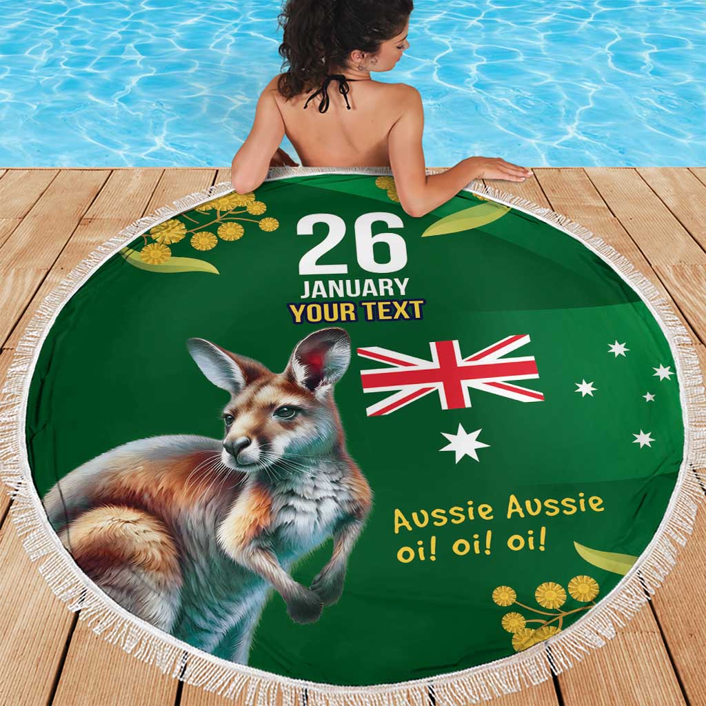 Green Kangaroo and Golden Wattle Personalised Beach Blanket Happy Australia Day 6 January