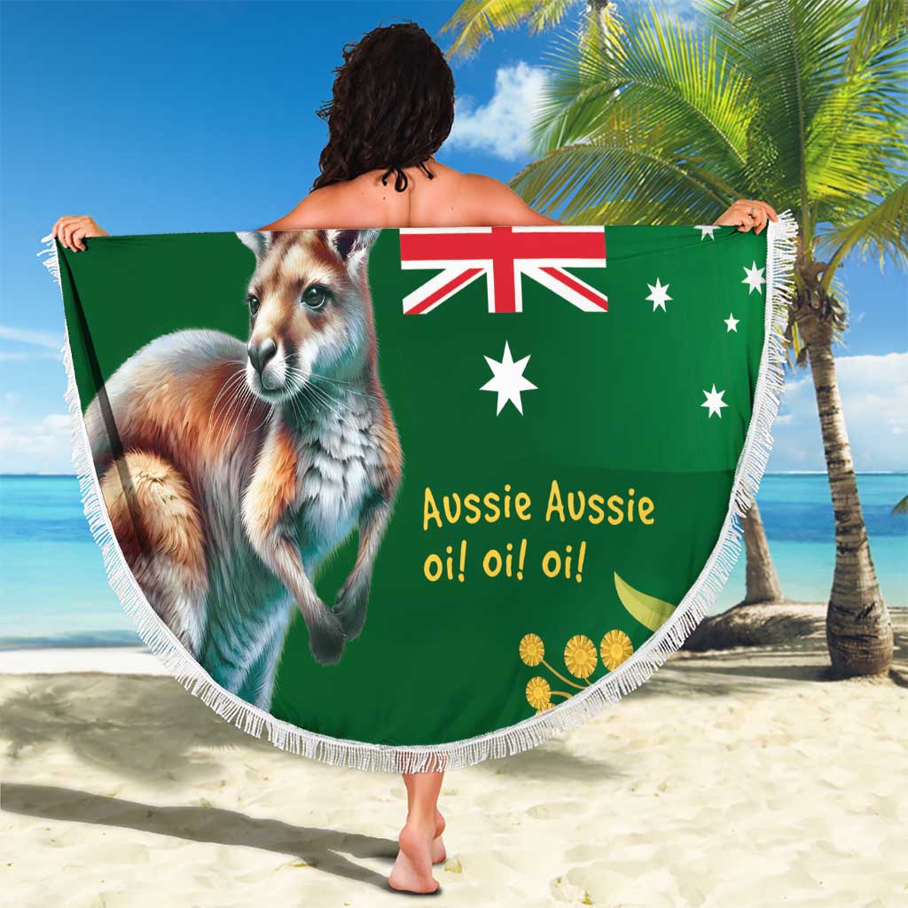 Green Kangaroo and Golden Wattle Personalised Beach Blanket Happy Australia Day 6 January