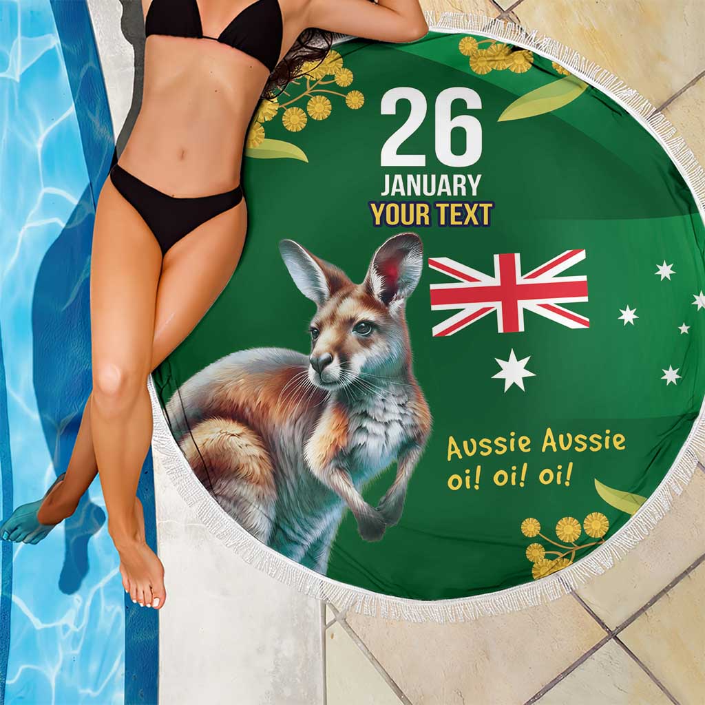 Green Kangaroo and Golden Wattle Personalised Beach Blanket Happy Australia Day 6 January