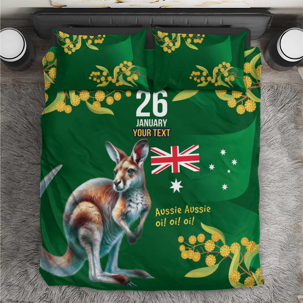 Green Kangaroo and Golden Wattle Personalised Bedding Set Happy Australia Day 6 January - Vibe Hoodie Shop