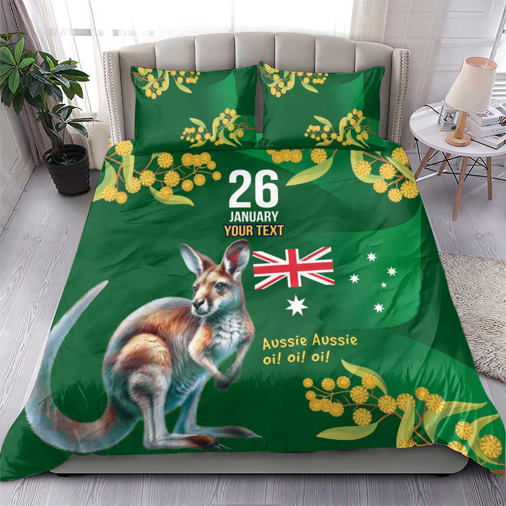 Green Kangaroo and Golden Wattle Personalised Bedding Set Happy Australia Day 6 January - Vibe Hoodie Shop