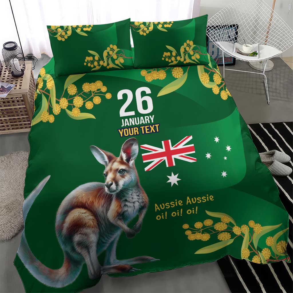 Green Kangaroo and Golden Wattle Personalised Bedding Set Happy Australia Day 6 January - Vibe Hoodie Shop