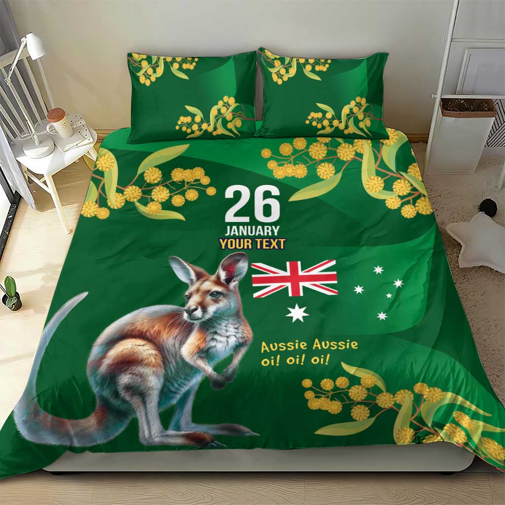 Green Kangaroo and Golden Wattle Personalised Bedding Set Happy Australia Day 6 January - Vibe Hoodie Shop