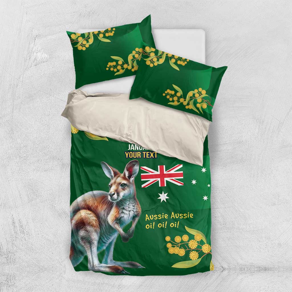 Green Kangaroo and Golden Wattle Personalised Bedding Set Happy Australia Day 6 January - Vibe Hoodie Shop