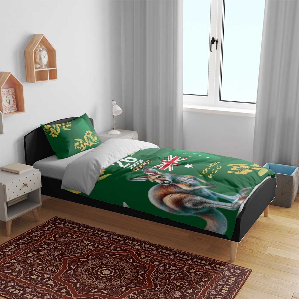 Green Kangaroo and Golden Wattle Personalised Bedding Set Happy Australia Day 6 January - Vibe Hoodie Shop