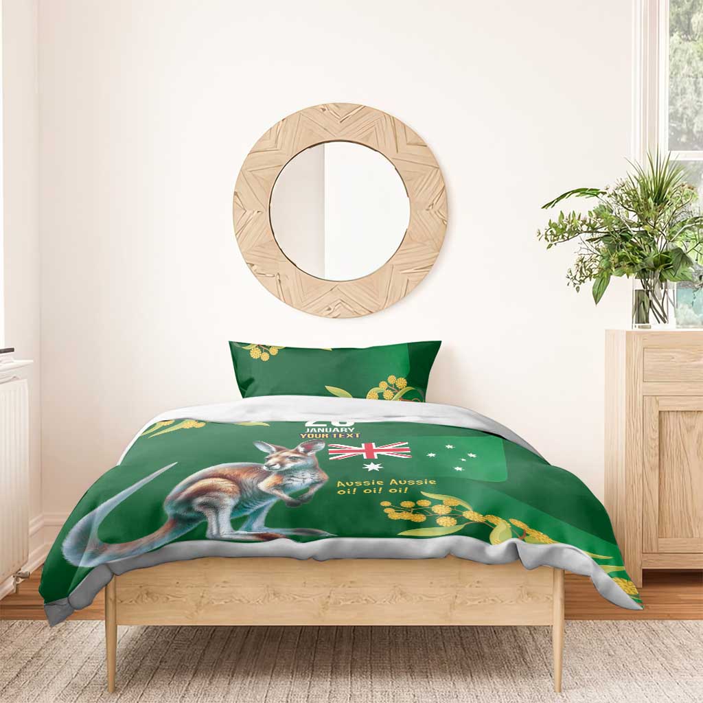 Green Kangaroo and Golden Wattle Personalised Bedding Set Happy Australia Day 6 January - Vibe Hoodie Shop