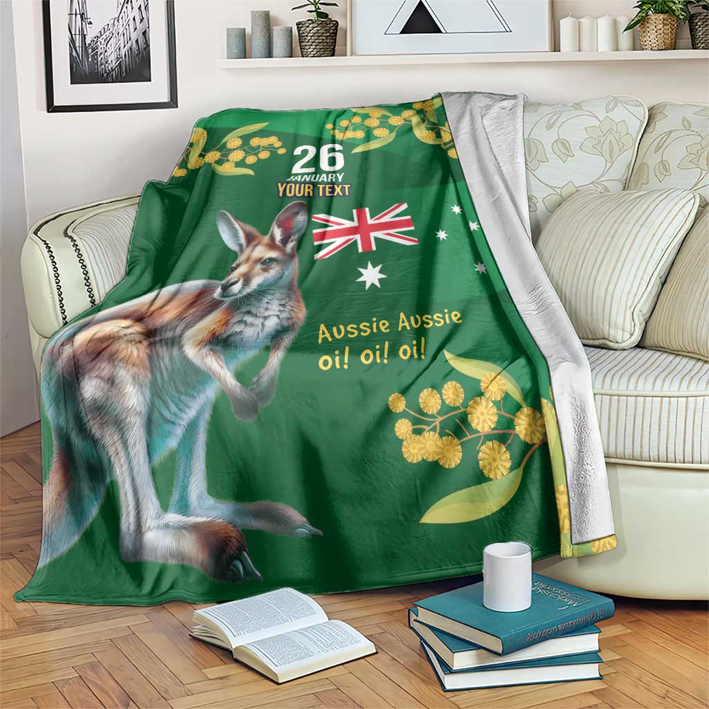 Green Kangaroo and Golden Wattle Personalised Blanket Happy Australia Day 6 January - Vibe Hoodie Shop