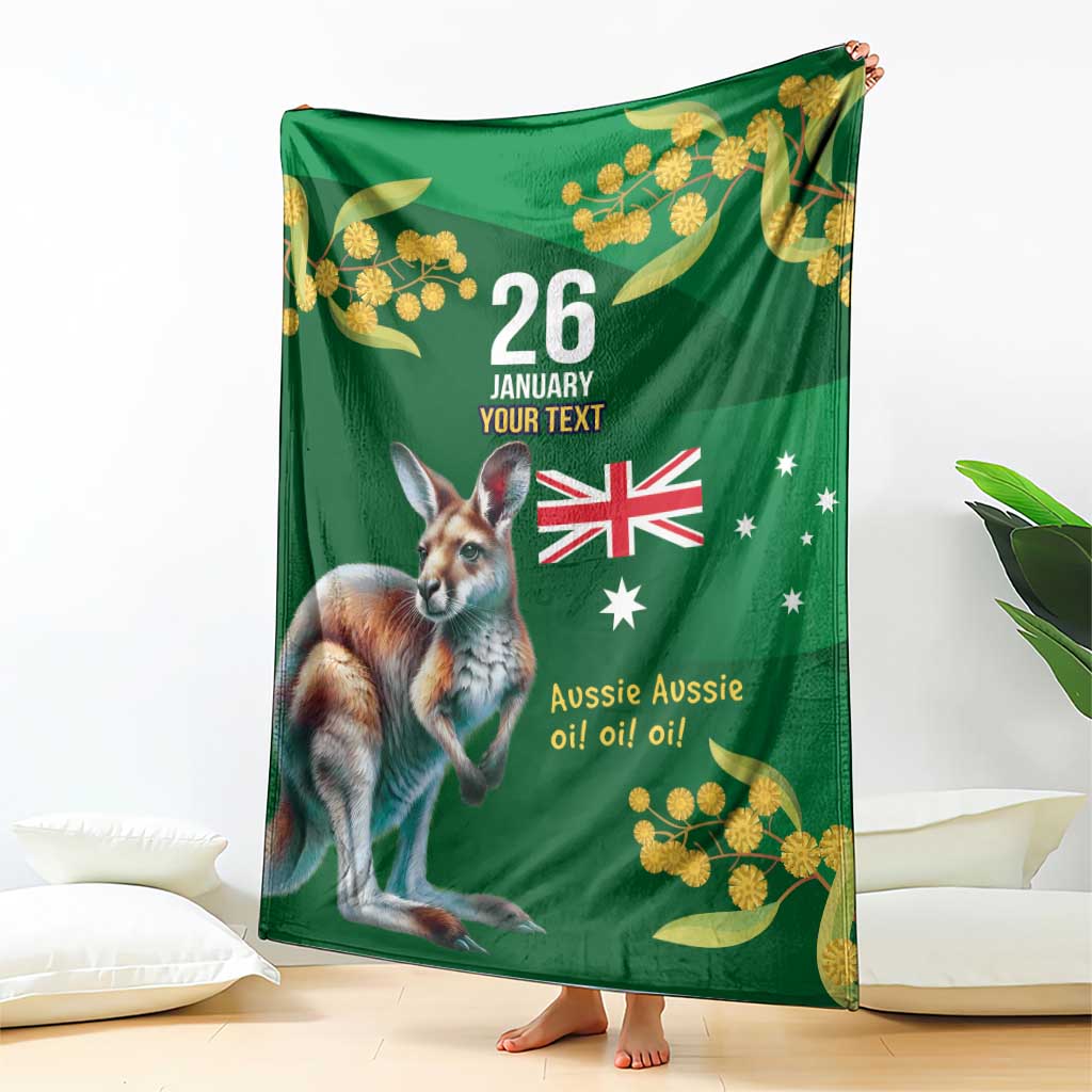 Green Kangaroo and Golden Wattle Personalised Blanket Happy Australia Day 6 January - Vibe Hoodie Shop