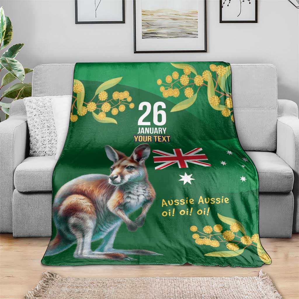 Green Kangaroo and Golden Wattle Personalised Blanket Happy Australia Day 6 January - Vibe Hoodie Shop