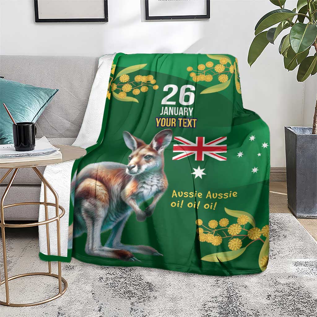 Green Kangaroo and Golden Wattle Personalised Blanket Happy Australia Day 6 January - Vibe Hoodie Shop