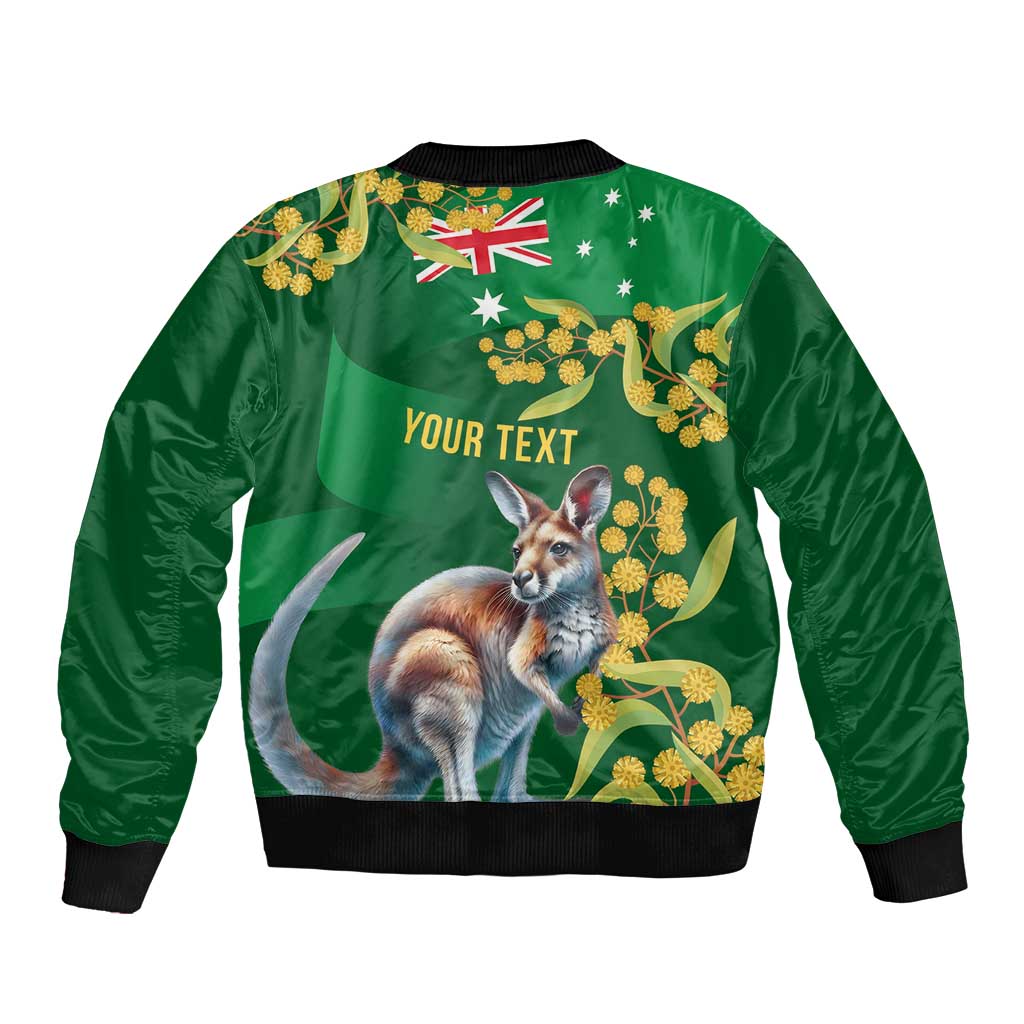 Green Kangaroo and Golden Wattle Personalised Bomber Jacket Happy Australia Day 6 January - Vibe Hoodie Shop