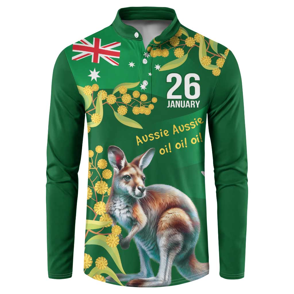 Green Kangaroo and Golden Wattle Personalised Button Sweatshirt Happy Australia Day 6 January