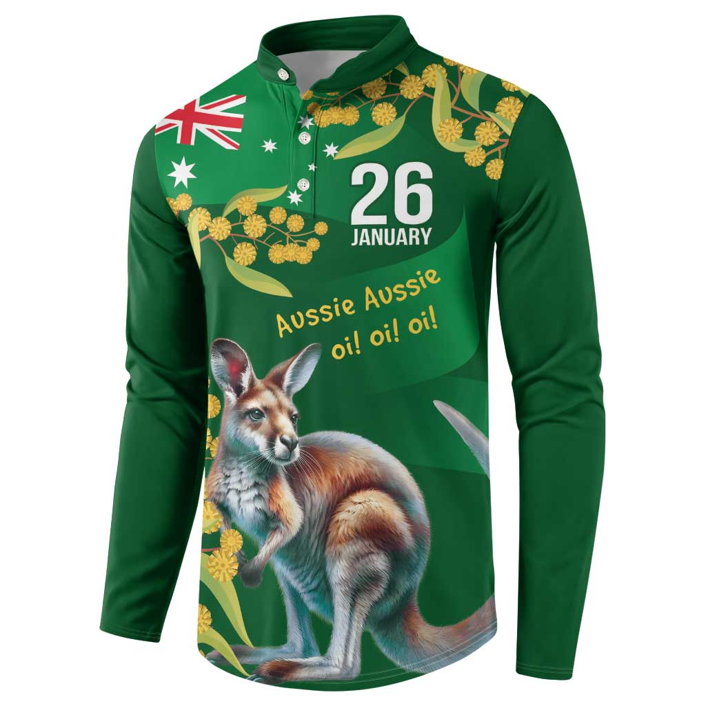 Green Kangaroo and Golden Wattle Personalised Button Sweatshirt Happy Australia Day 6 January