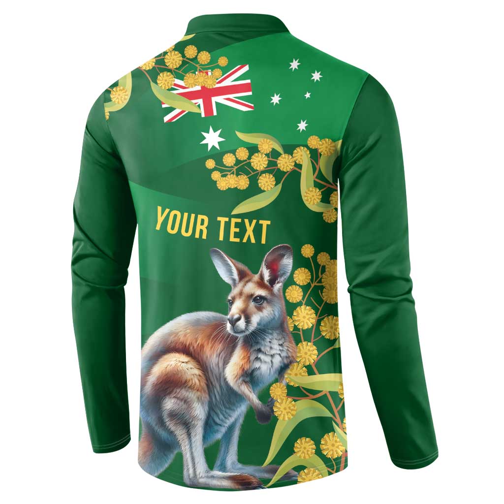 Green Kangaroo and Golden Wattle Personalised Button Sweatshirt Happy Australia Day 6 January