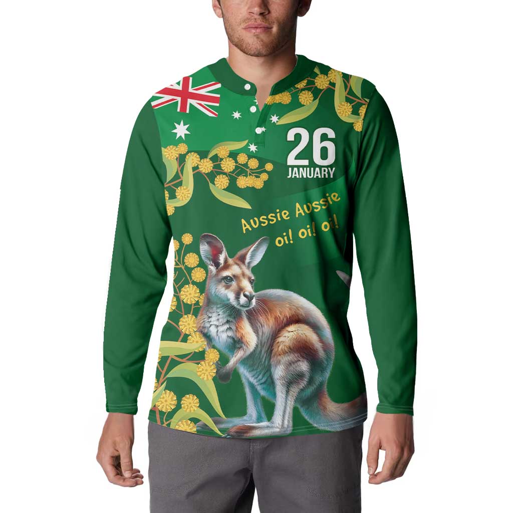 Green Kangaroo and Golden Wattle Personalised Button Sweatshirt Happy Australia Day 6 January