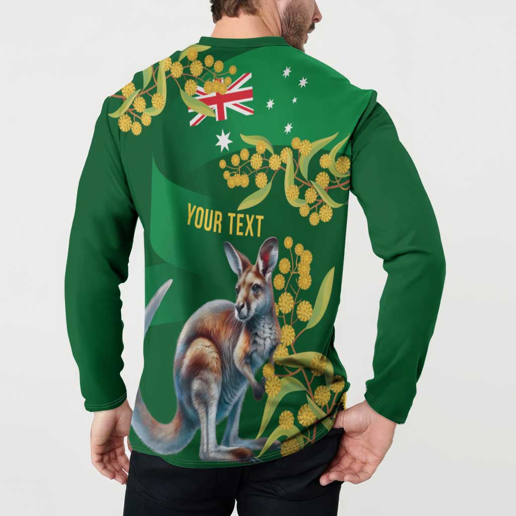 Green Kangaroo and Golden Wattle Personalised Button Sweatshirt Happy Australia Day 6 January