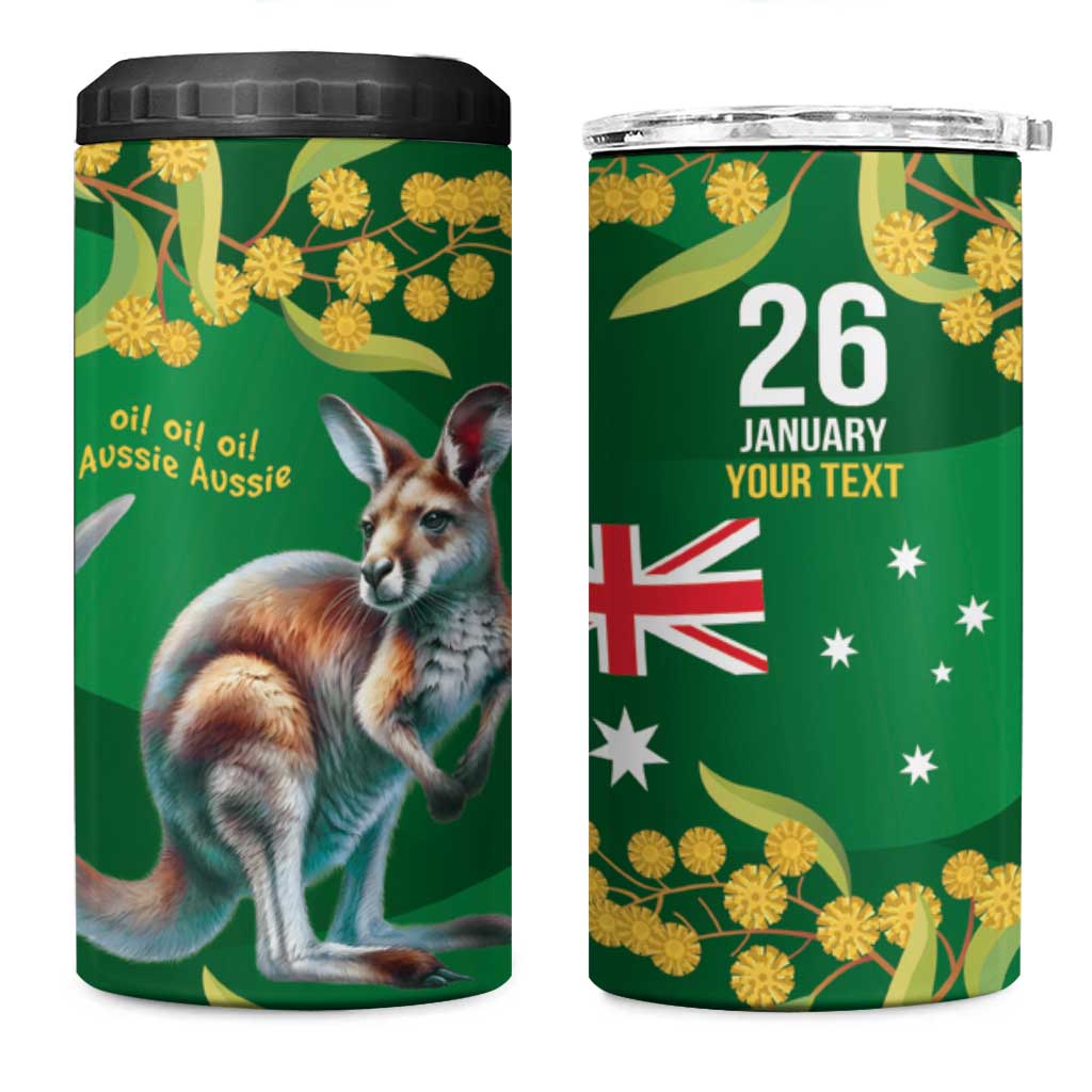 Green Kangaroo and Golden Wattle Personalised 4 in 1 Can Cooler Tumbler Happy Australia Day 6 January