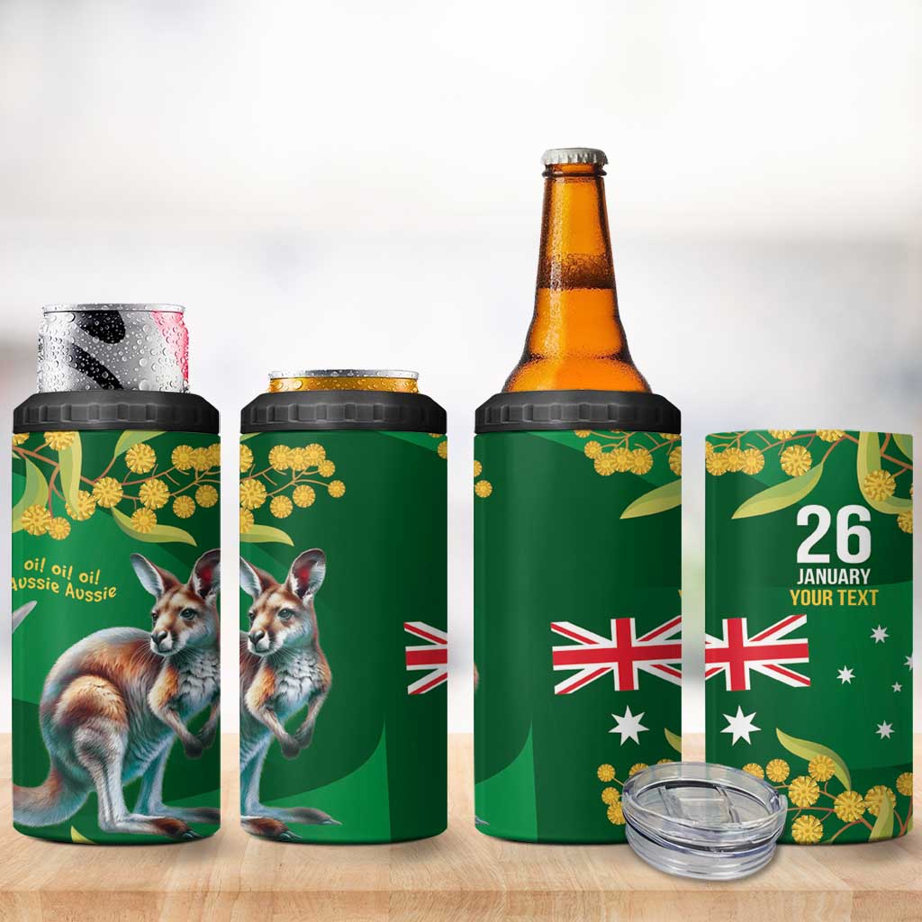 Green Kangaroo and Golden Wattle Personalised 4 in 1 Can Cooler Tumbler Happy Australia Day 6 January