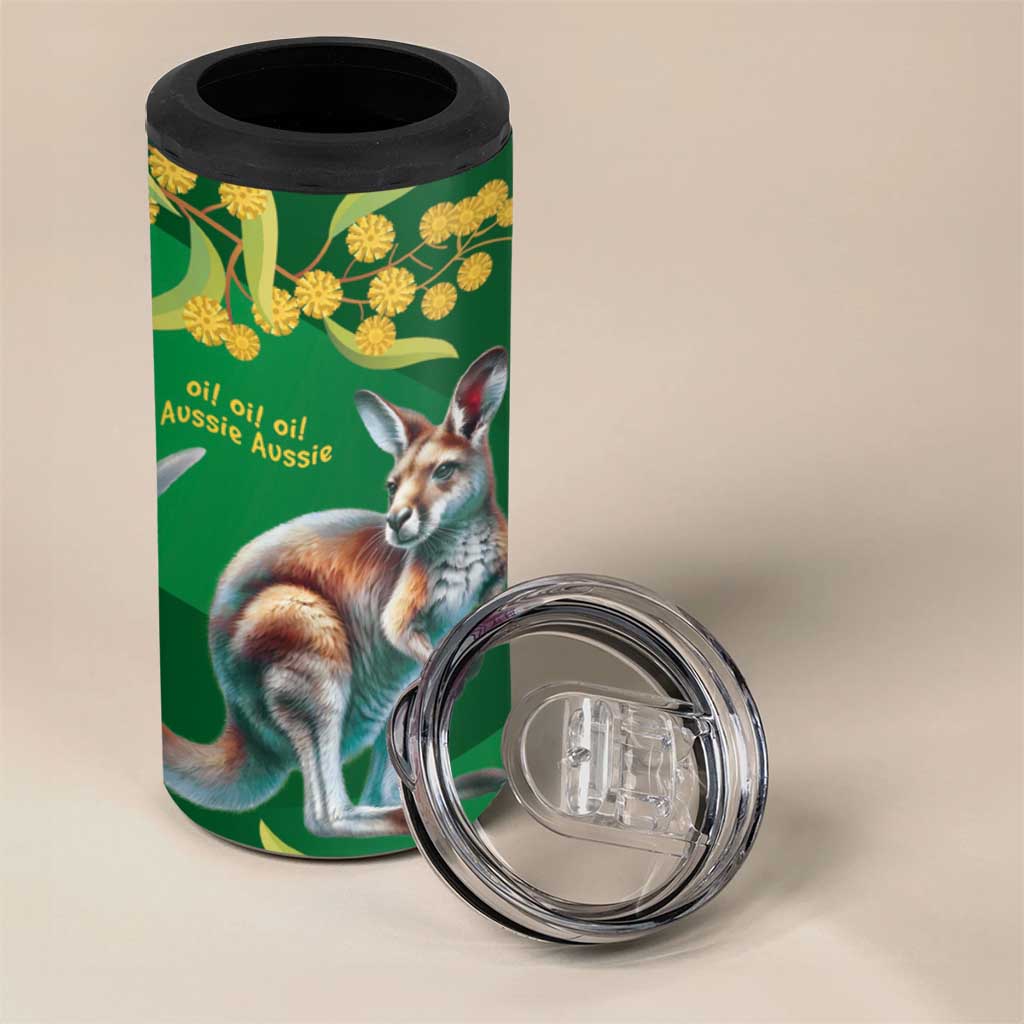 Green Kangaroo and Golden Wattle Personalised 4 in 1 Can Cooler Tumbler Happy Australia Day 6 January