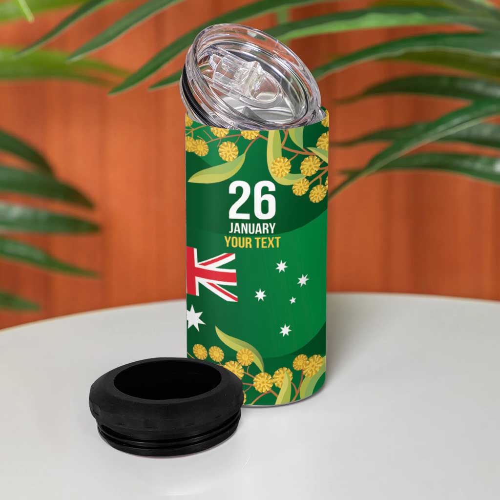 Green Kangaroo and Golden Wattle Personalised 4 in 1 Can Cooler Tumbler Happy Australia Day 6 January