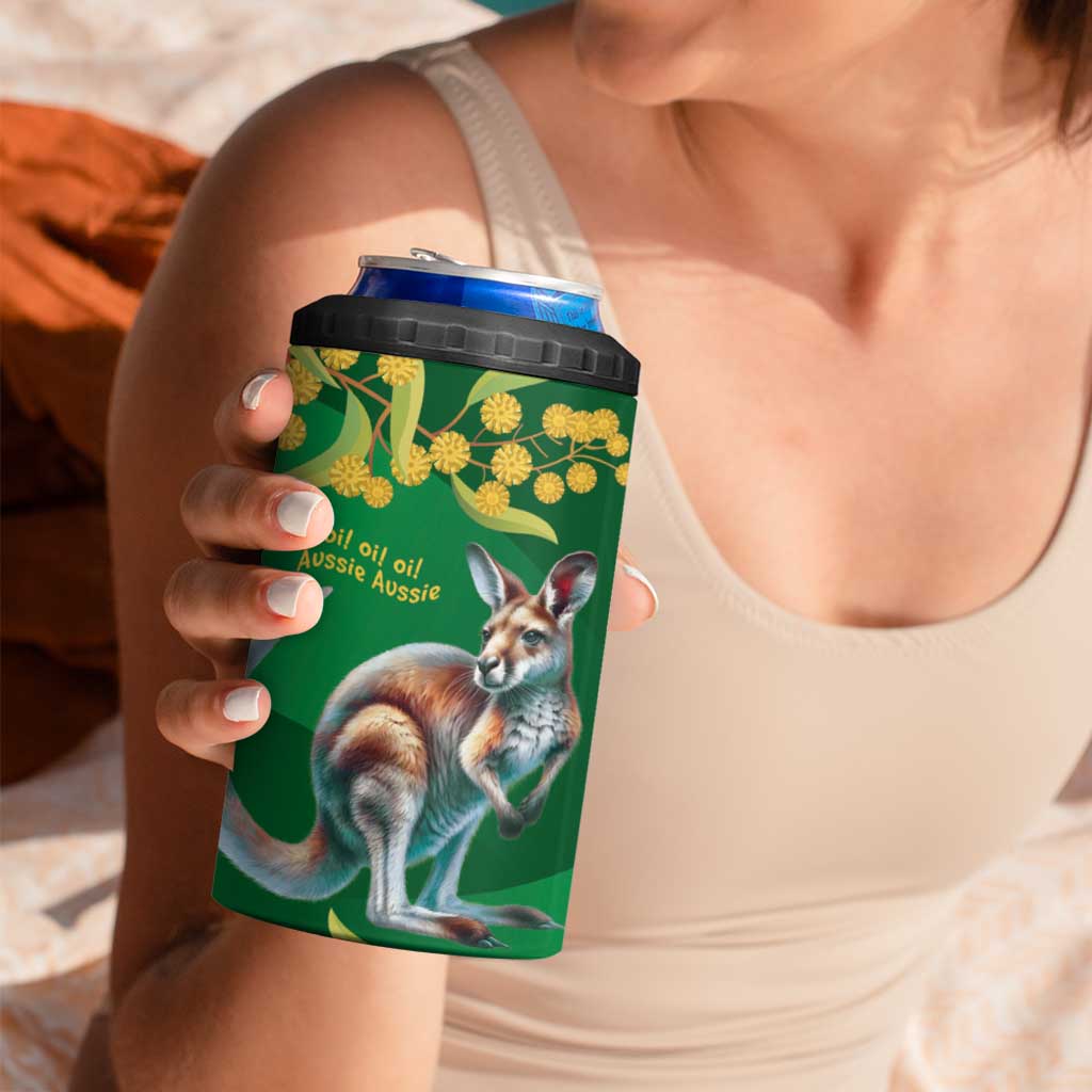 Green Kangaroo and Golden Wattle Personalised 4 in 1 Can Cooler Tumbler Happy Australia Day 6 January