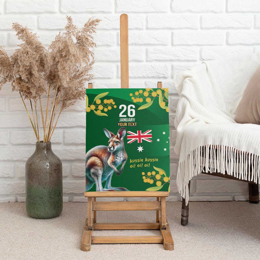 Green Kangaroo and Golden Wattle Personalised Canvas Wall Art Happy Australia Day 6 January