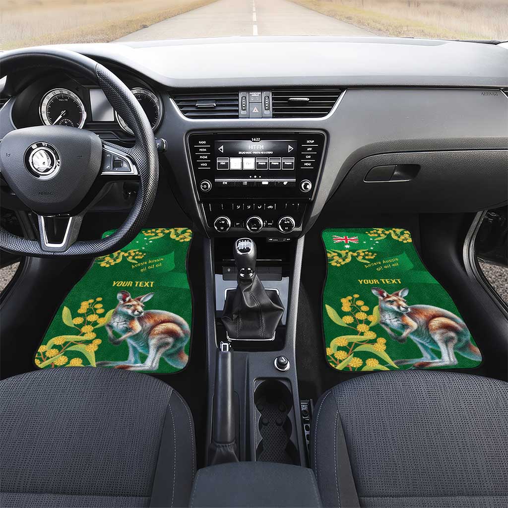 Green Kangaroo and Golden Wattle Personalised Car Mats Happy Australia Day 6 January