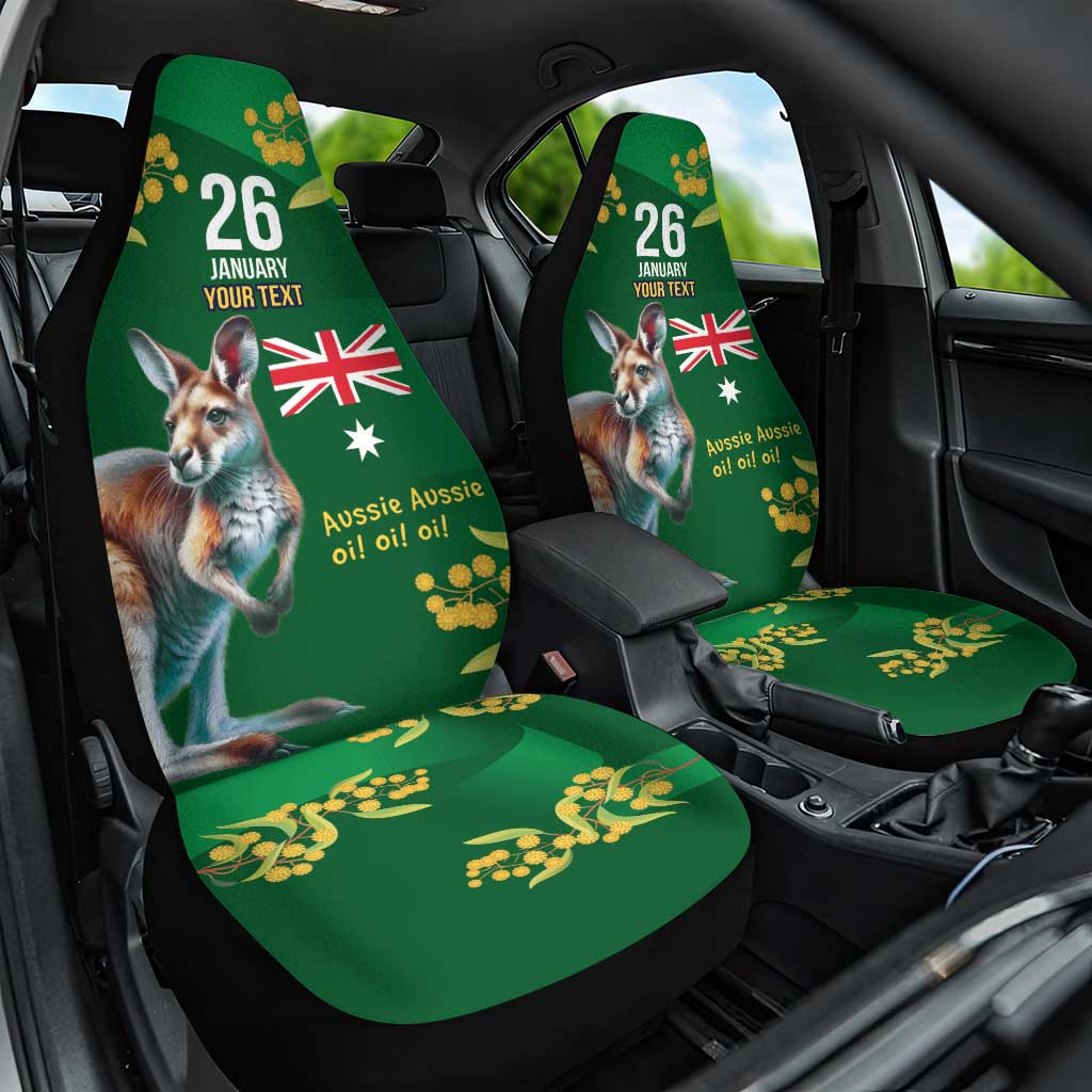 Green Kangaroo and Golden Wattle Personalised Car Seat Cover Happy Australia Day 6 January - Vibe Hoodie Shop