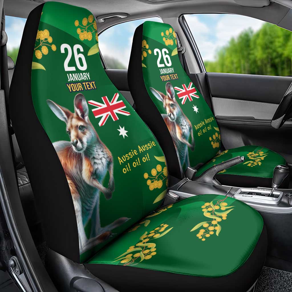 Green Kangaroo and Golden Wattle Personalised Car Seat Cover Happy Australia Day 6 January - Vibe Hoodie Shop