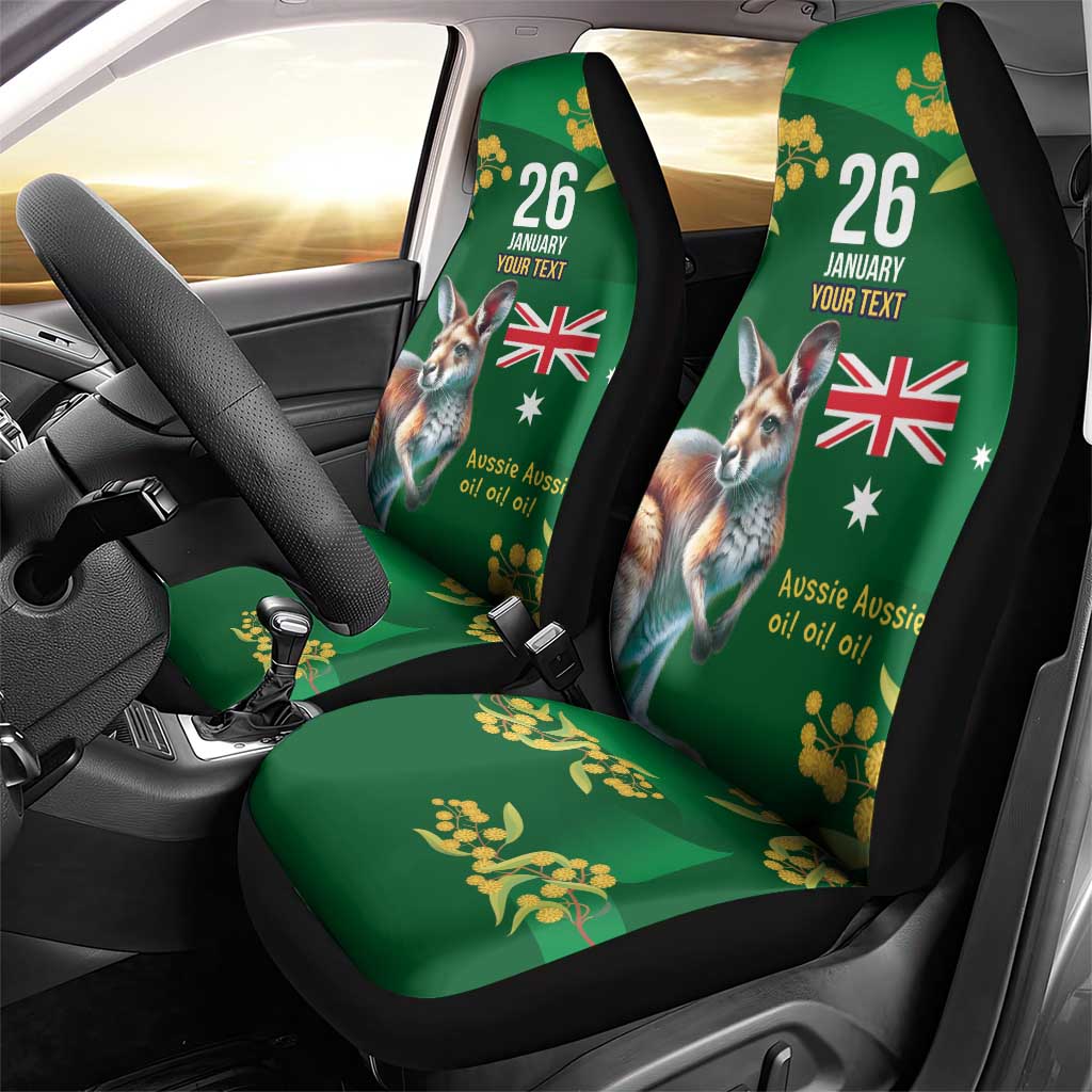 Green Kangaroo and Golden Wattle Personalised Car Seat Cover Happy Australia Day 6 January - Vibe Hoodie Shop