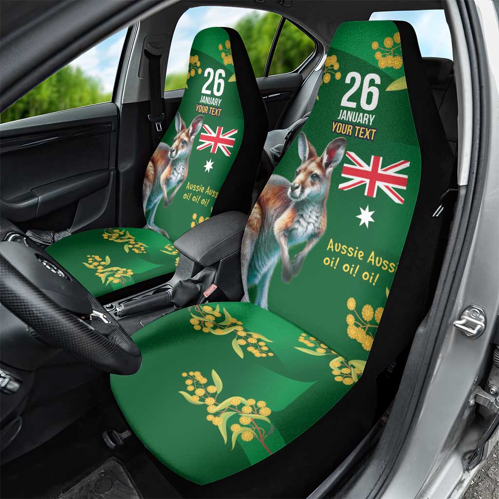 Green Kangaroo and Golden Wattle Personalised Car Seat Cover Happy Australia Day 6 January - Vibe Hoodie Shop