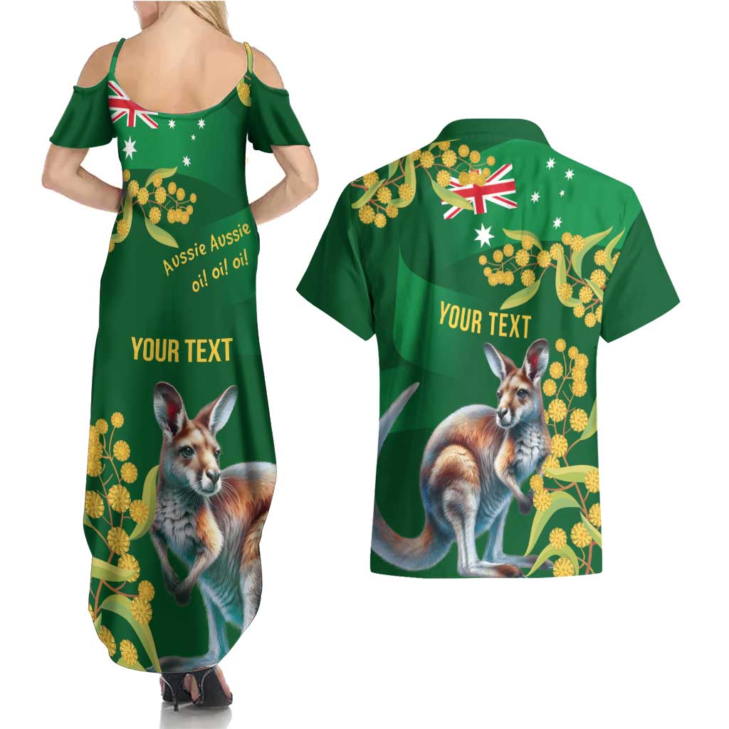 Green Kangaroo and Golden Wattle Personalised Couples Matching Summer Maxi Dress and Hawaiian Shirt Happy Australia Day 6 January