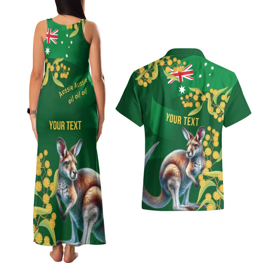 Green Kangaroo and Golden Wattle Personalised Couples Matching Tank Maxi Dress and Hawaiian Shirt Happy Australia Day 6 January