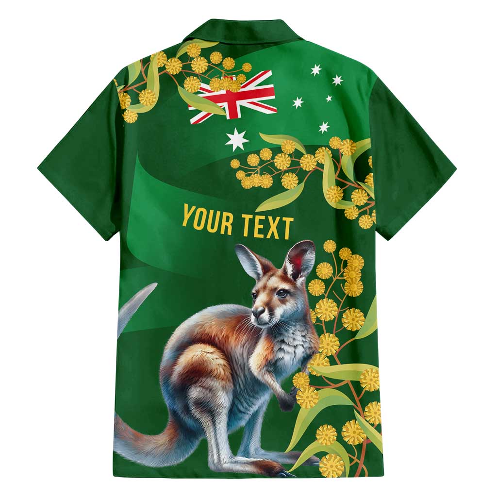 Green Kangaroo and Golden Wattle Personalised Family Matching Long Sleeve Bodycon Dress and Hawaiian Shirt Happy Australia Day 6 January