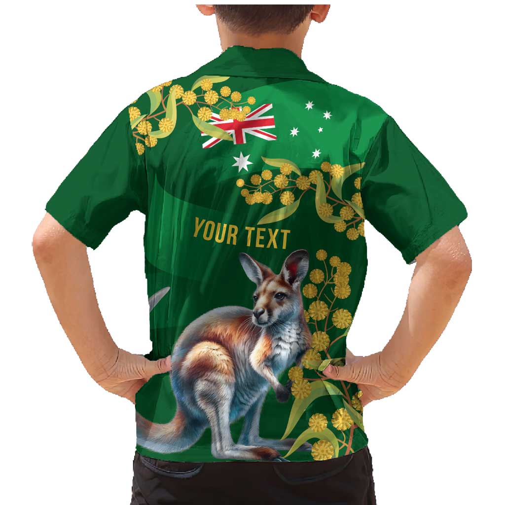 Green Kangaroo and Golden Wattle Personalised Family Matching Mermaid Dress and Hawaiian Shirt Happy Australia Day 6 January