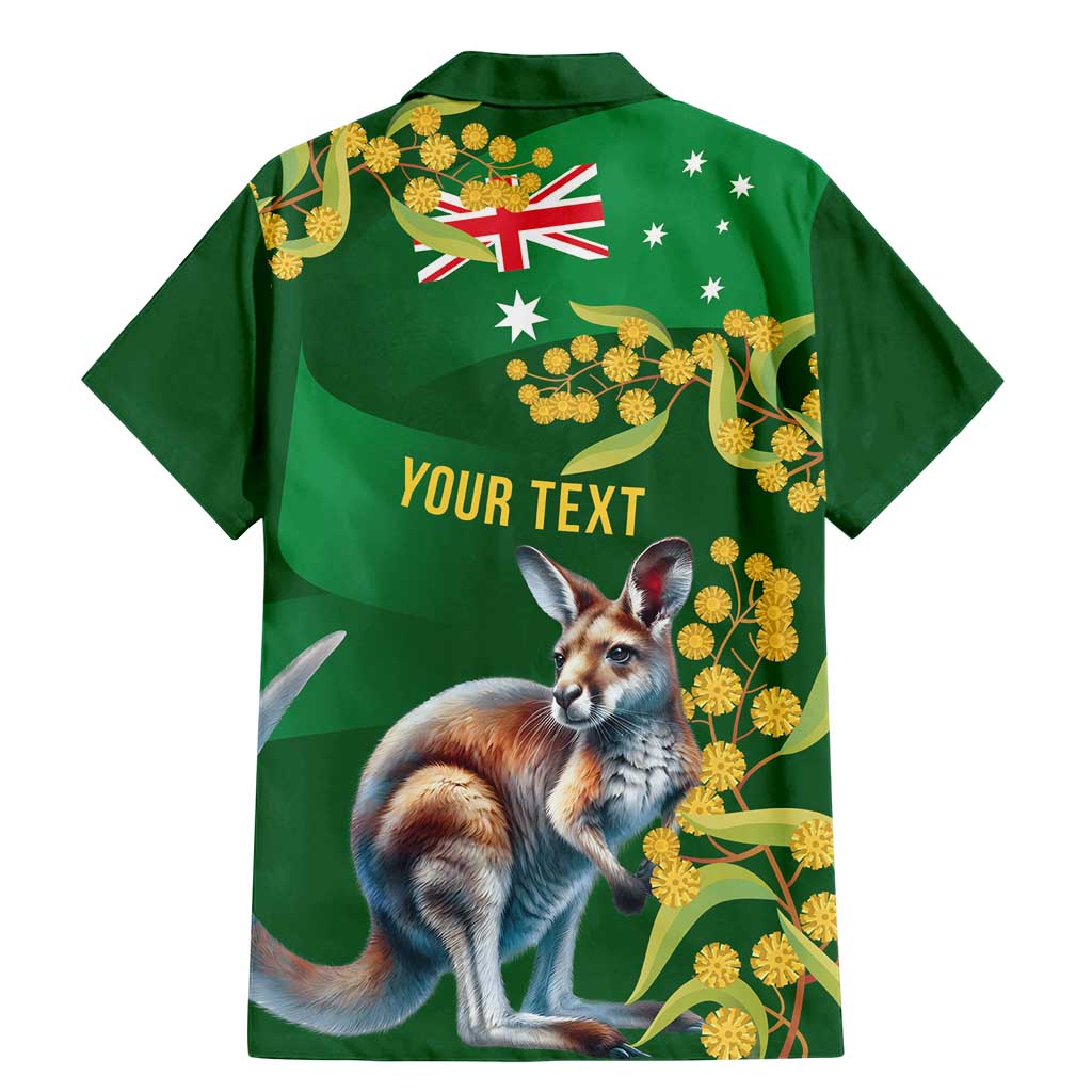 Green Kangaroo and Golden Wattle Personalised Family Matching Mermaid Dress and Hawaiian Shirt Happy Australia Day 6 January